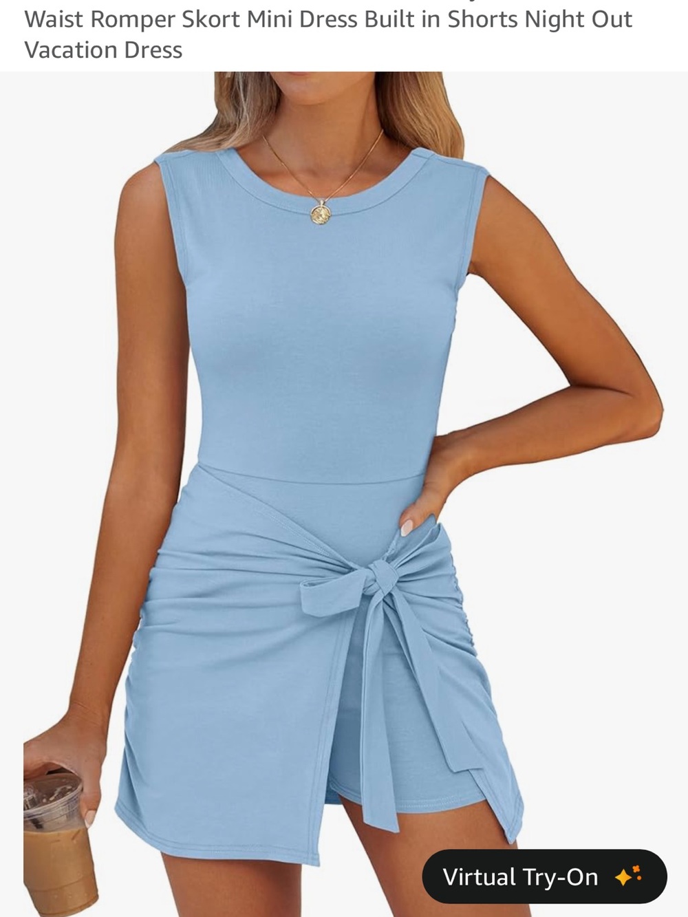 #130 CARACILIA Sleeveless Tie-Waist Skort Dress in Light Blue